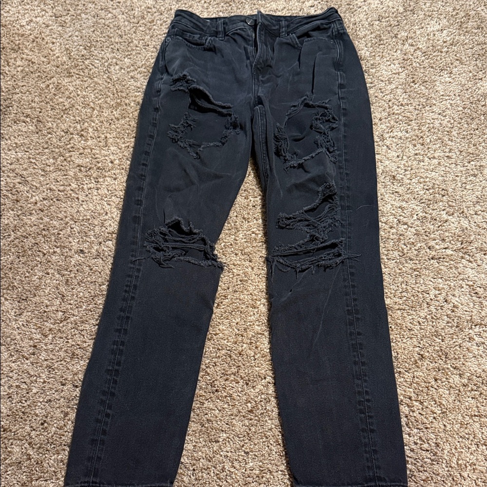 American Eagle Outfitters Black Distressed Straight Leg Jeans
